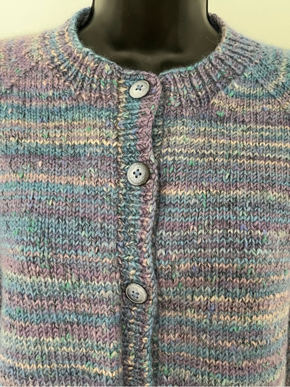 Handmade Heathered Wool Long Sleeve Cardigan, Size Medium - Picture 3 of 11